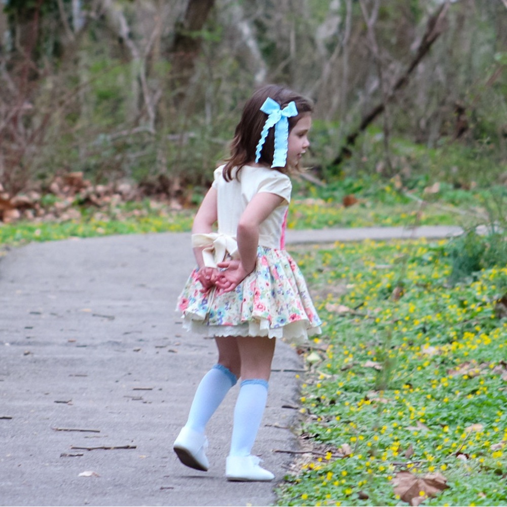 Baby Blue Ruffled Satin Ashton Bow - Picture 4 of 4